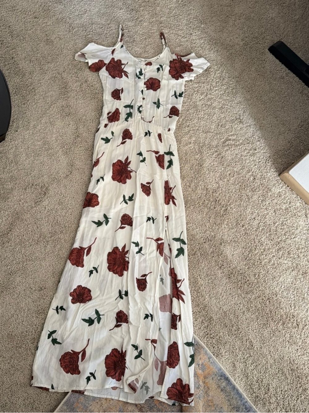 Element Cream Maxi Dress with Red Rose Print